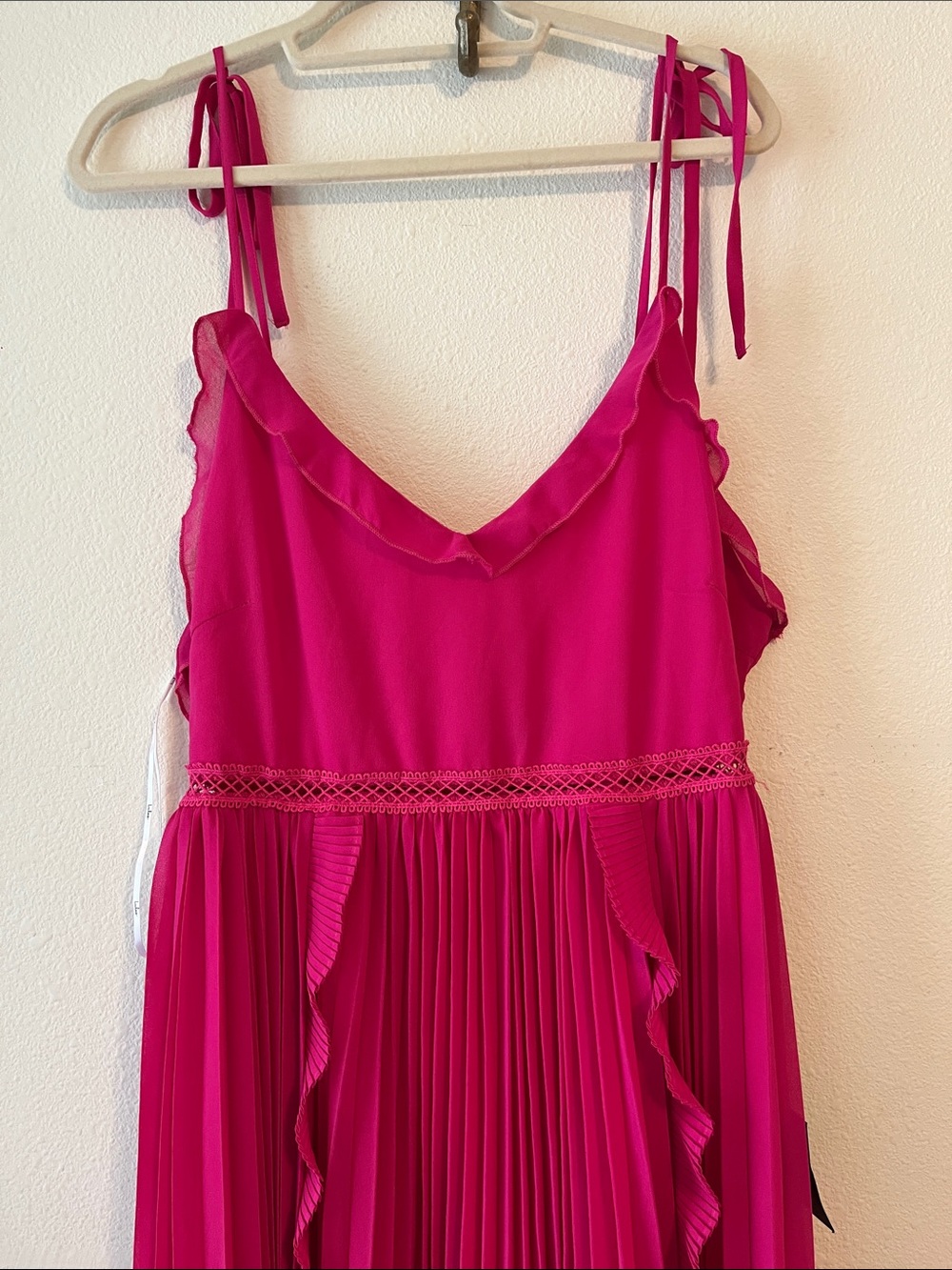 Never a Dull Moment Magenta Pink Tie-Strap Pleated Midi Dress
